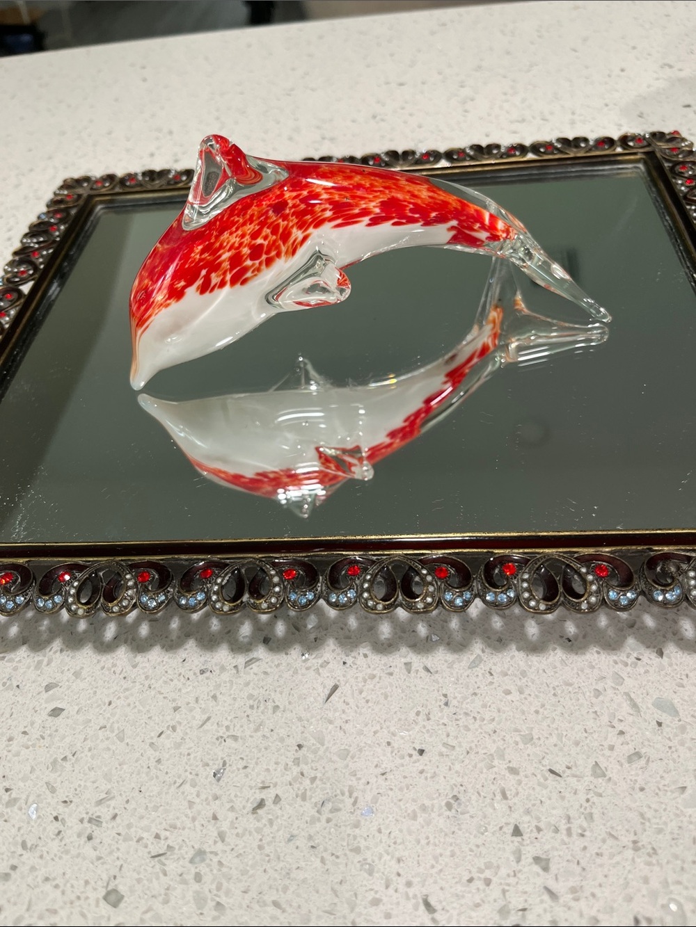 VTG Murano Studio Art Glass Dolphin Figurine Tri Color 6 in Beauty